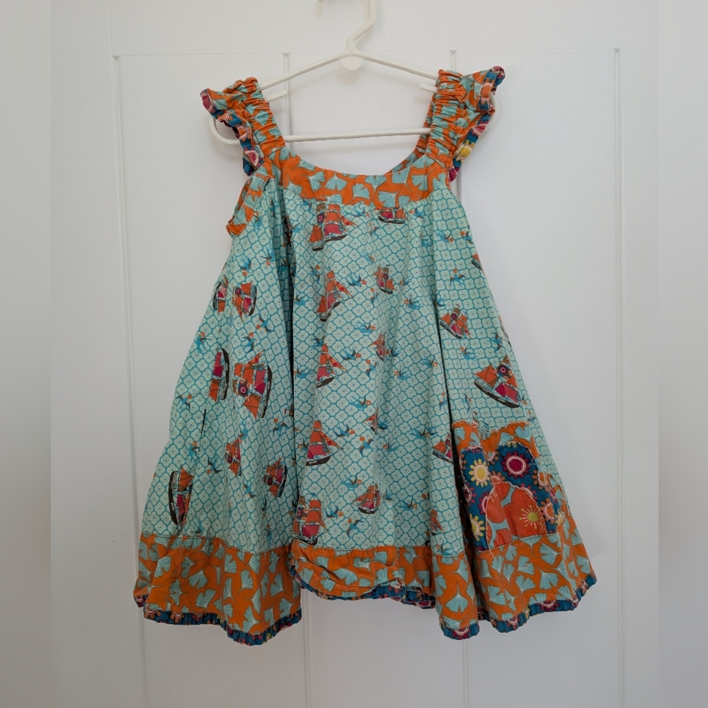 Jelly The Pug 4T Girls' Aqua & Orange Fl Patch Sundress